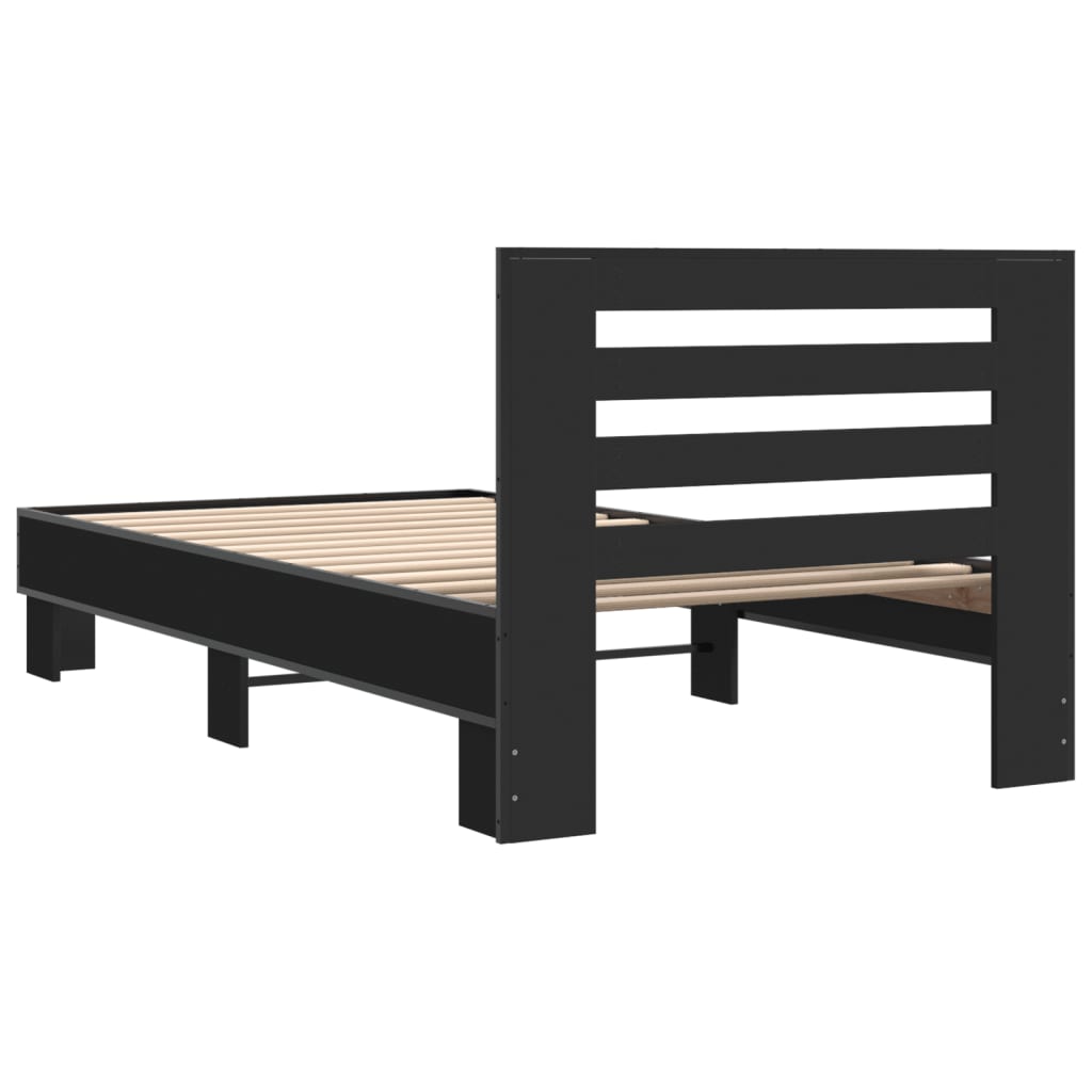 Bedframe bewerkt hout en metaal zwart 75x190 cm is nu te koop bij PeponiXL, paradijselijk wonen!