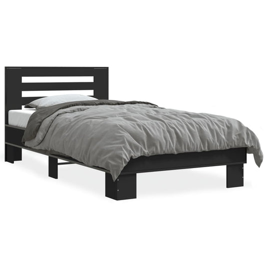 Bedframe bewerkt hout en metaal zwart 75x190 cm is nu te koop bij PeponiXL, paradijselijk wonen!