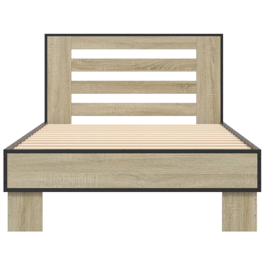 Bedframe bewerkt hout en metaal sonoma eikenkleurig 75x190 cm is nu te koop bij PeponiXL, paradijselijk wonen!