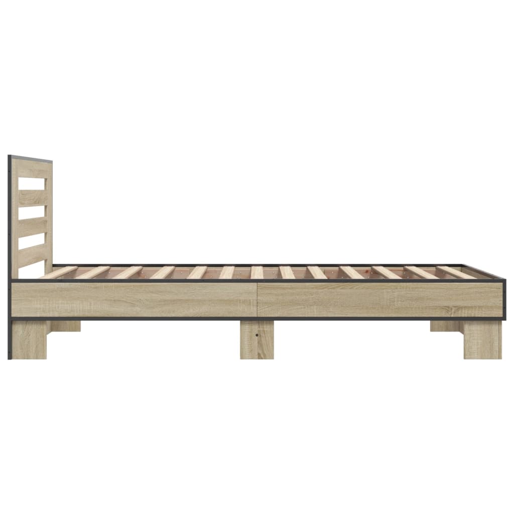Bedframe bewerkt hout en metaal sonoma eikenkleurig 75x190 cm is nu te koop bij PeponiXL, paradijselijk wonen!