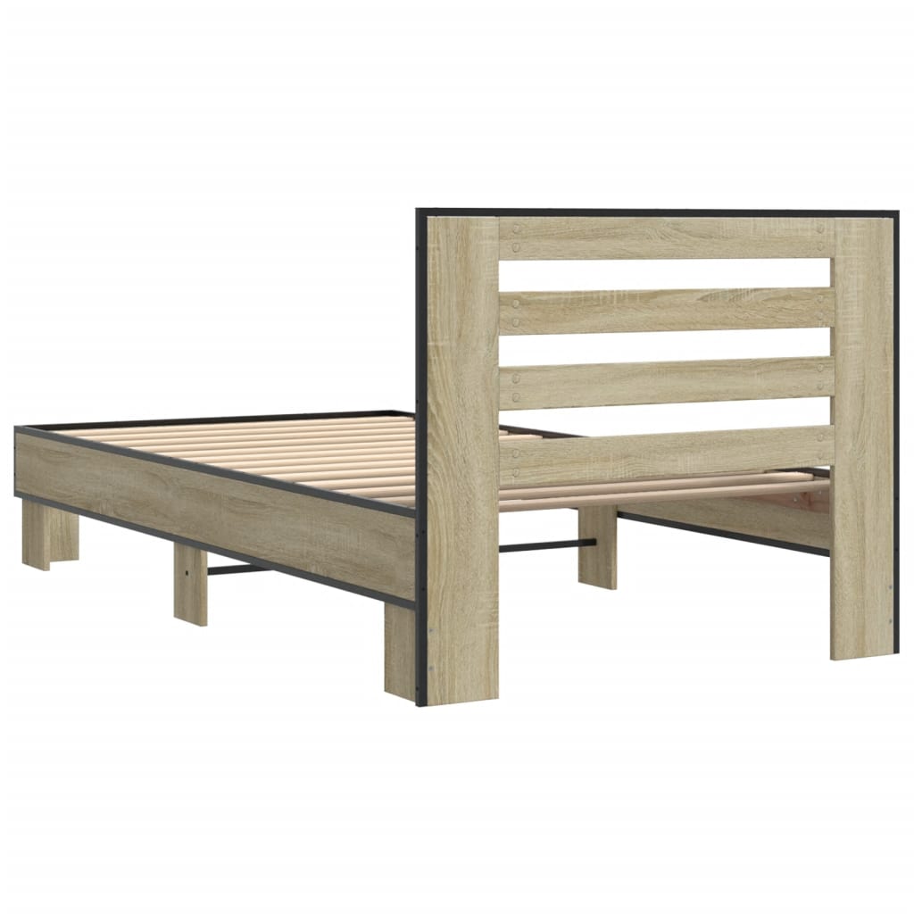 Bedframe bewerkt hout en metaal sonoma eikenkleurig 75x190 cm is nu te koop bij PeponiXL, paradijselijk wonen!