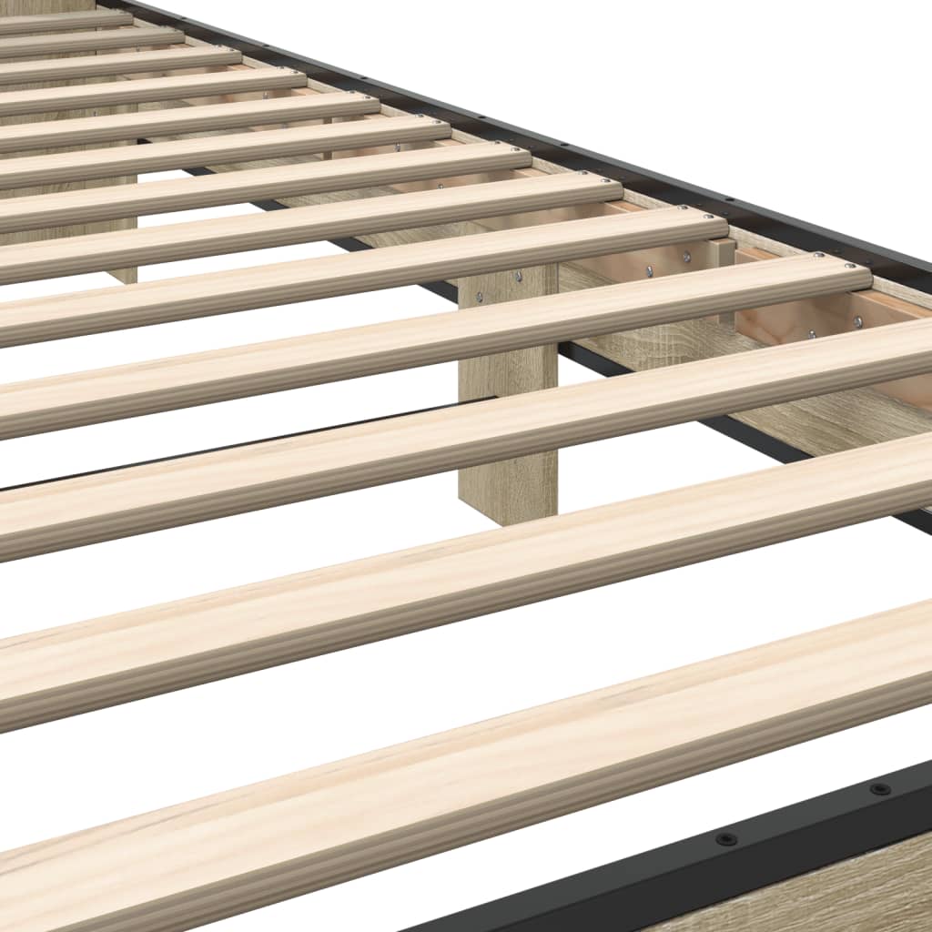 Bedframe bewerkt hout en metaal sonoma eikenkleurig 75x190 cm is nu te koop bij PeponiXL, paradijselijk wonen!