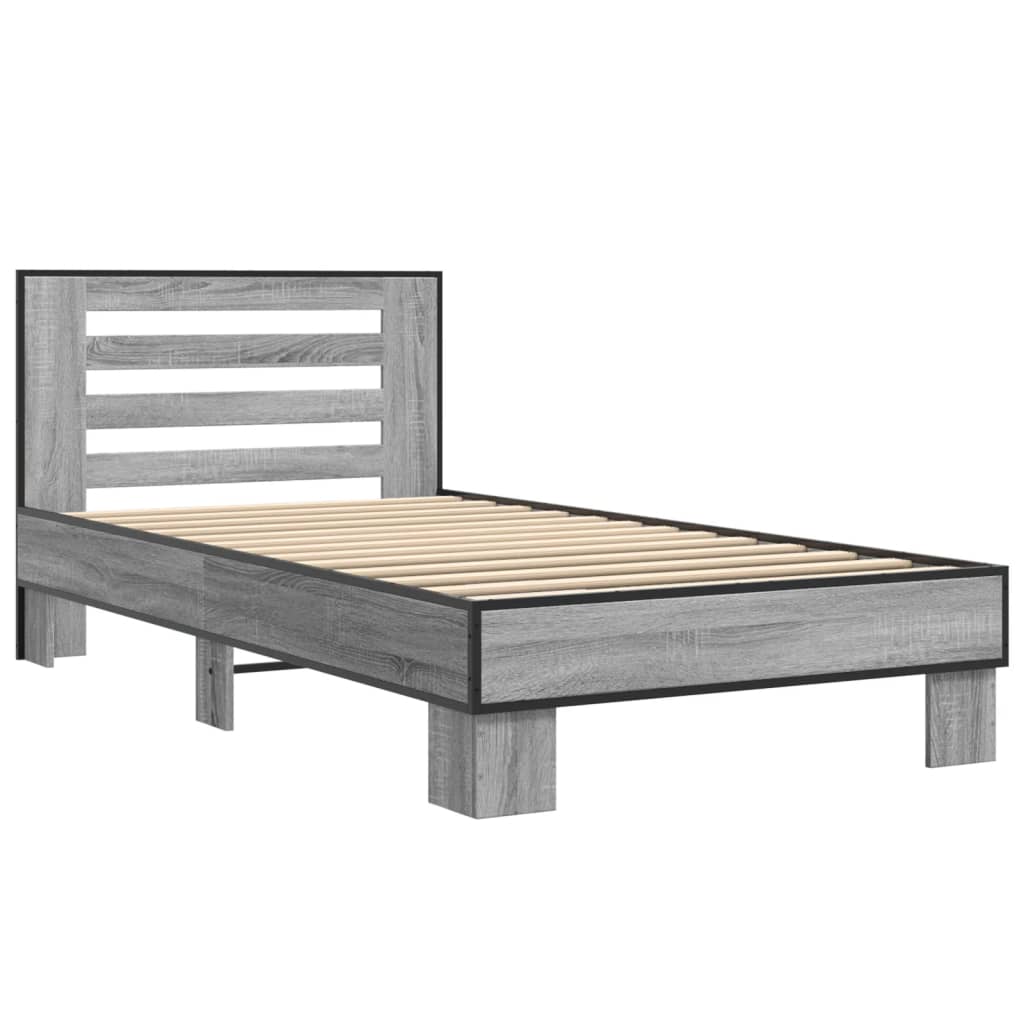 Bedframe bewerkt hout en metaal grijs sonoma eiken 75x190 cm is nu te koop bij PeponiXL, paradijselijk wonen!