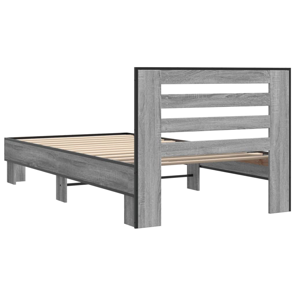 Bedframe bewerkt hout en metaal grijs sonoma eiken 75x190 cm is nu te koop bij PeponiXL, paradijselijk wonen!