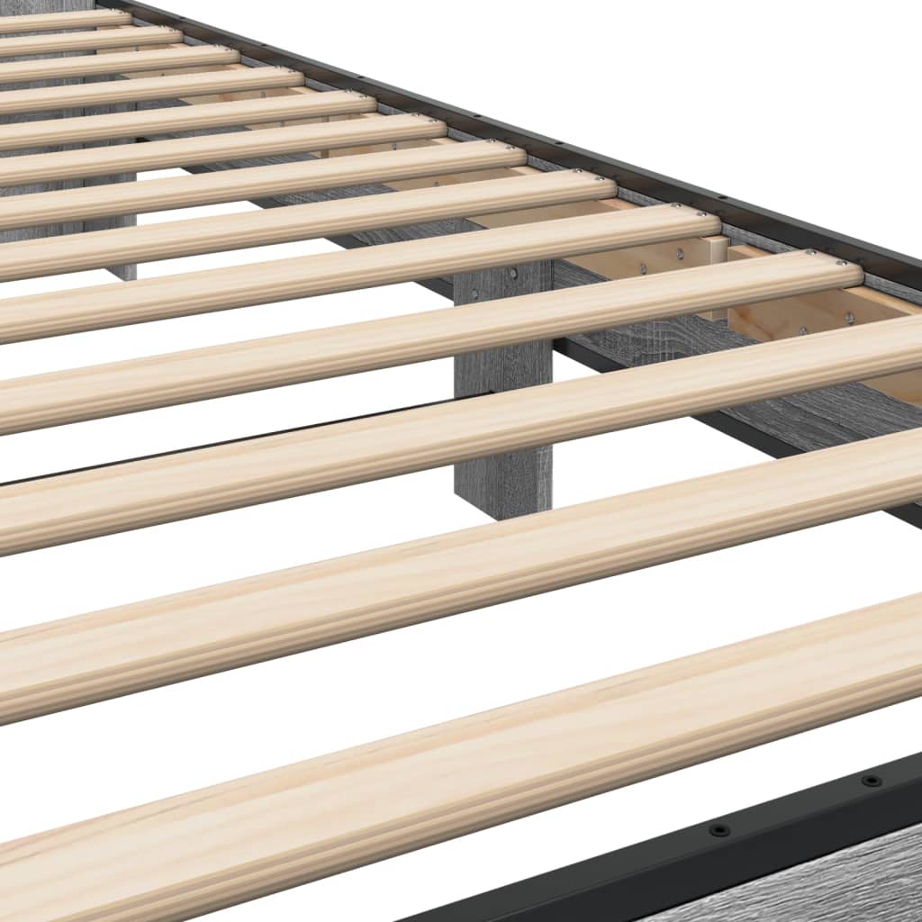 Bedframe bewerkt hout en metaal grijs sonoma eiken 75x190 cm is nu te koop bij PeponiXL, paradijselijk wonen!