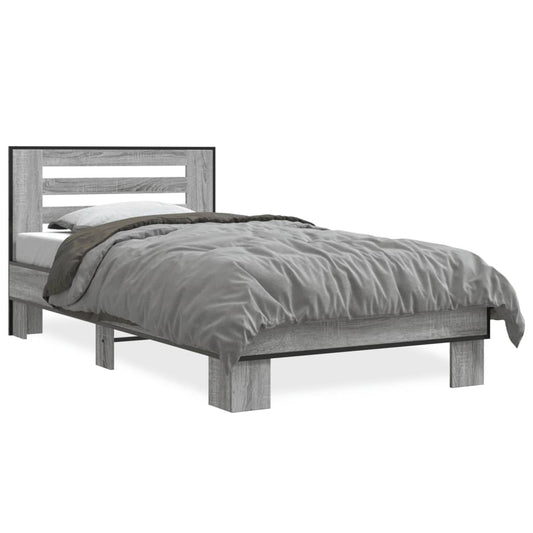 Bedframe bewerkt hout en metaal grijs sonoma eiken 75x190 cm is nu te koop bij PeponiXL, paradijselijk wonen!