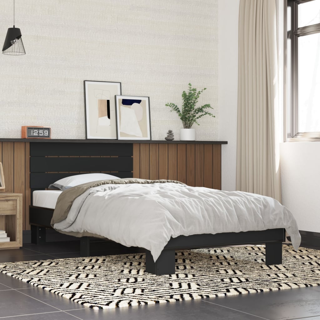 Bedframe bewerkt hout en metaal zwart 90x200 cm is nu te koop bij PeponiXL, paradijselijk wonen!