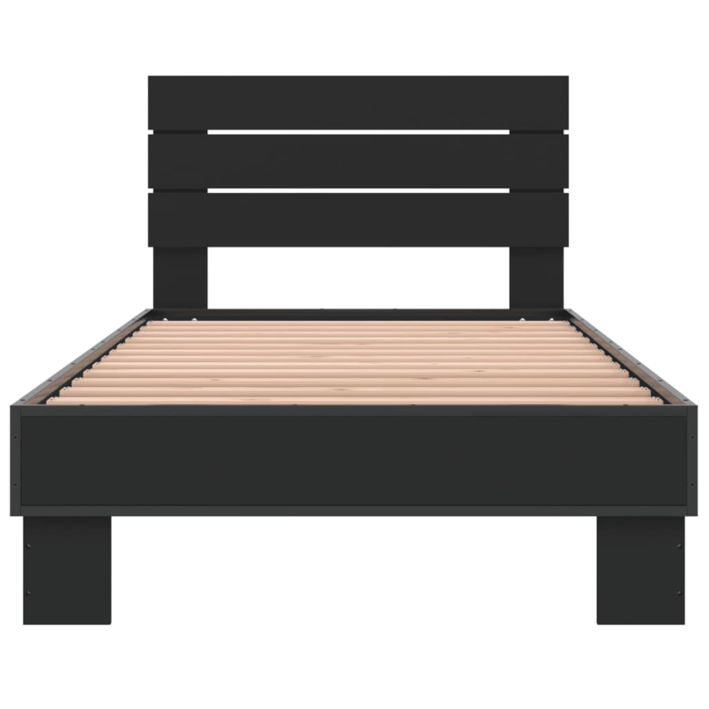 Bedframe bewerkt hout en metaal zwart 90x200 cm is nu te koop bij PeponiXL, paradijselijk wonen!