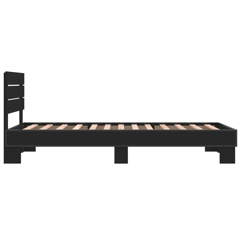 Bedframe bewerkt hout en metaal zwart 90x200 cm is nu te koop bij PeponiXL, paradijselijk wonen!