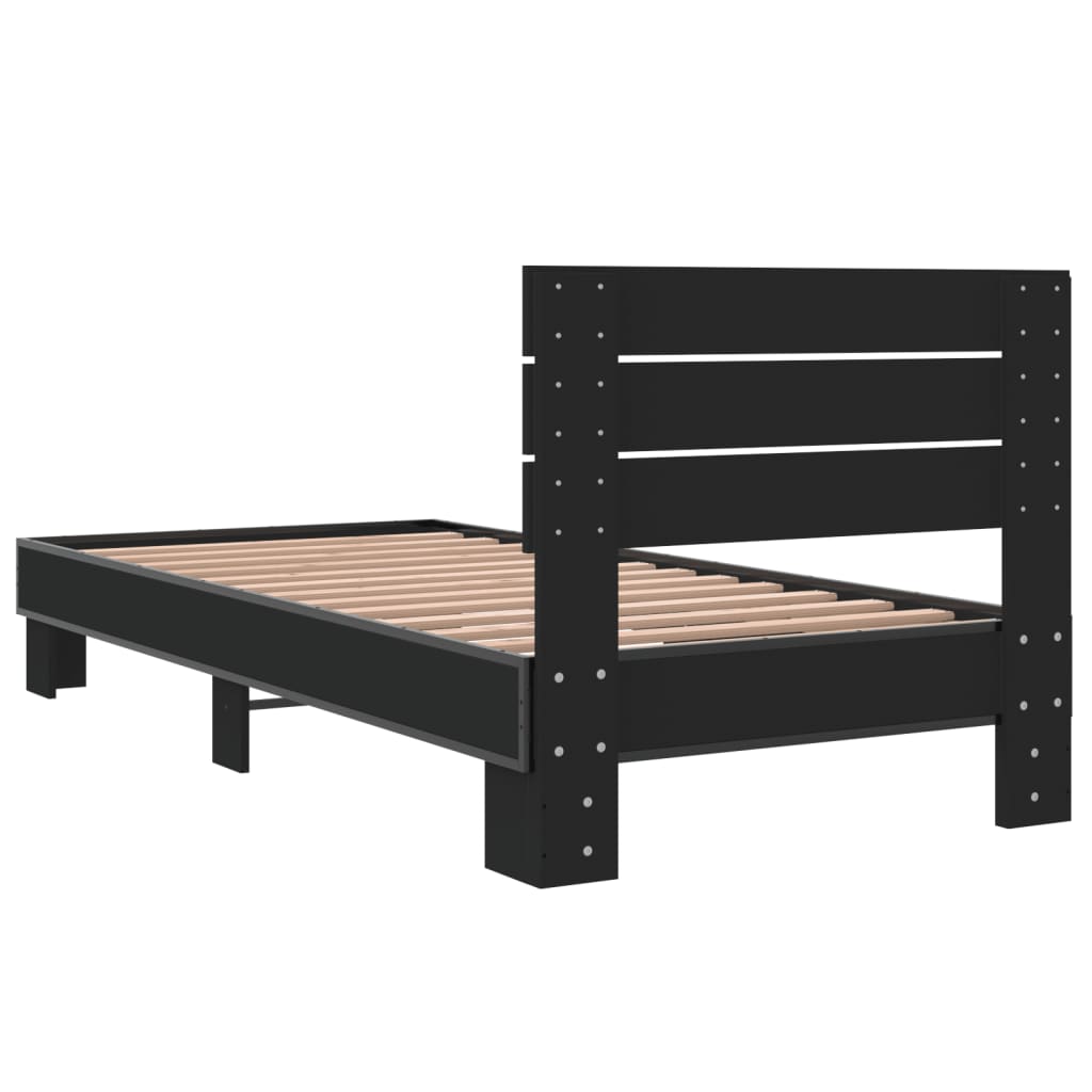 Bedframe bewerkt hout en metaal zwart 90x200 cm is nu te koop bij PeponiXL, paradijselijk wonen!