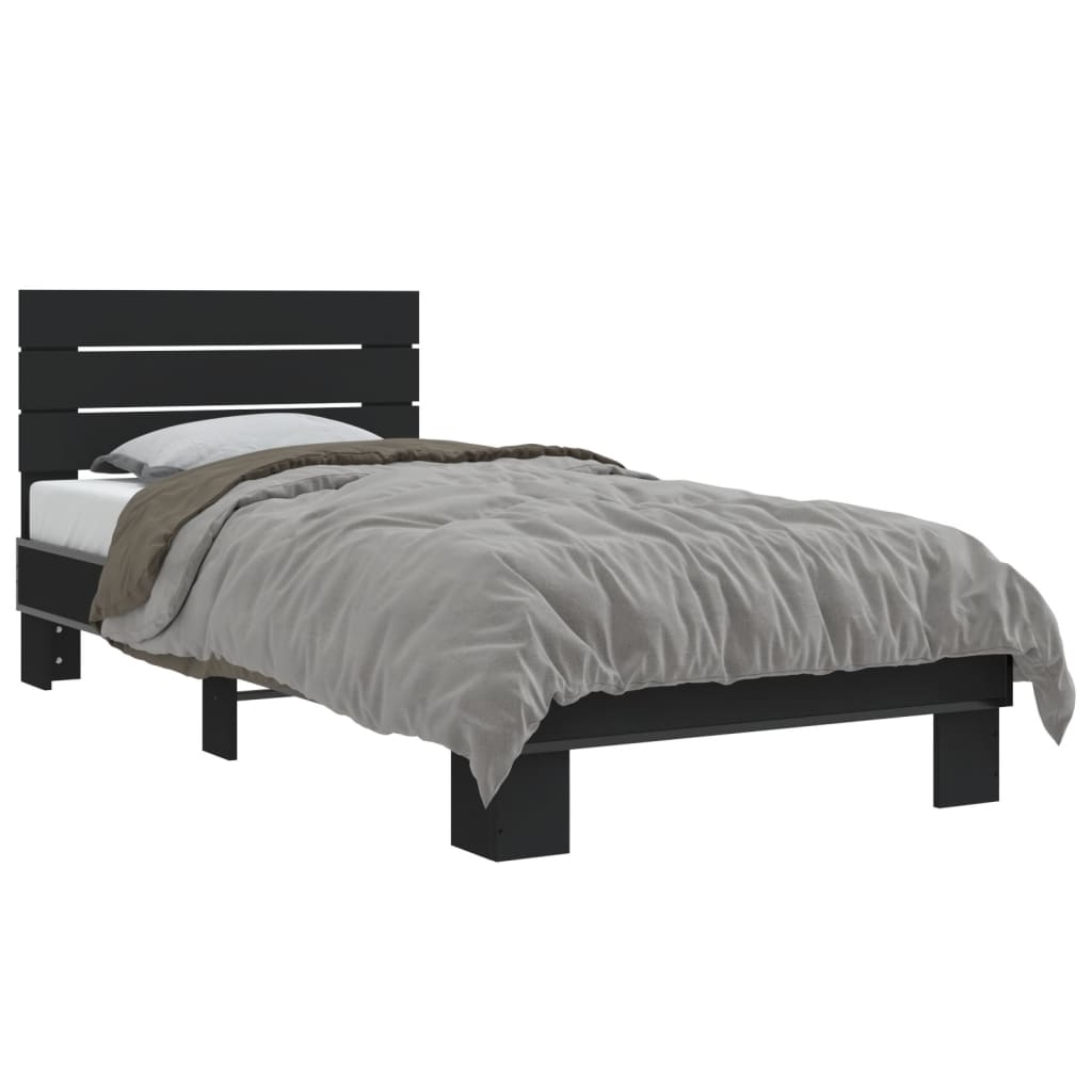 Bedframe bewerkt hout en metaal zwart 90x200 cm is nu te koop bij PeponiXL, paradijselijk wonen!