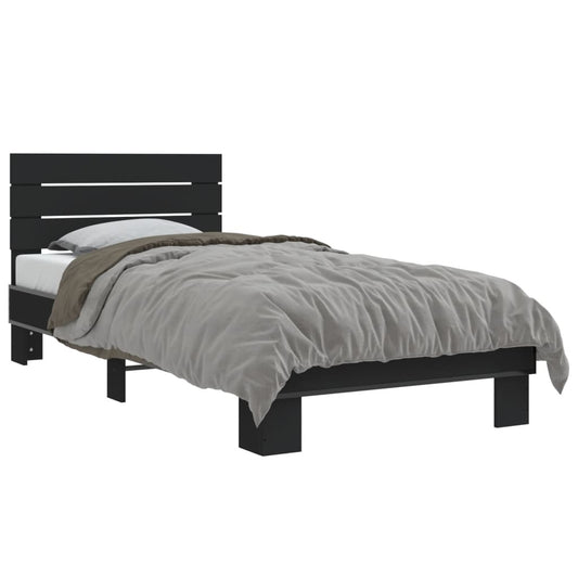 Bedframe bewerkt hout en metaal zwart 90x200 cm is nu te koop bij PeponiXL, paradijselijk wonen!