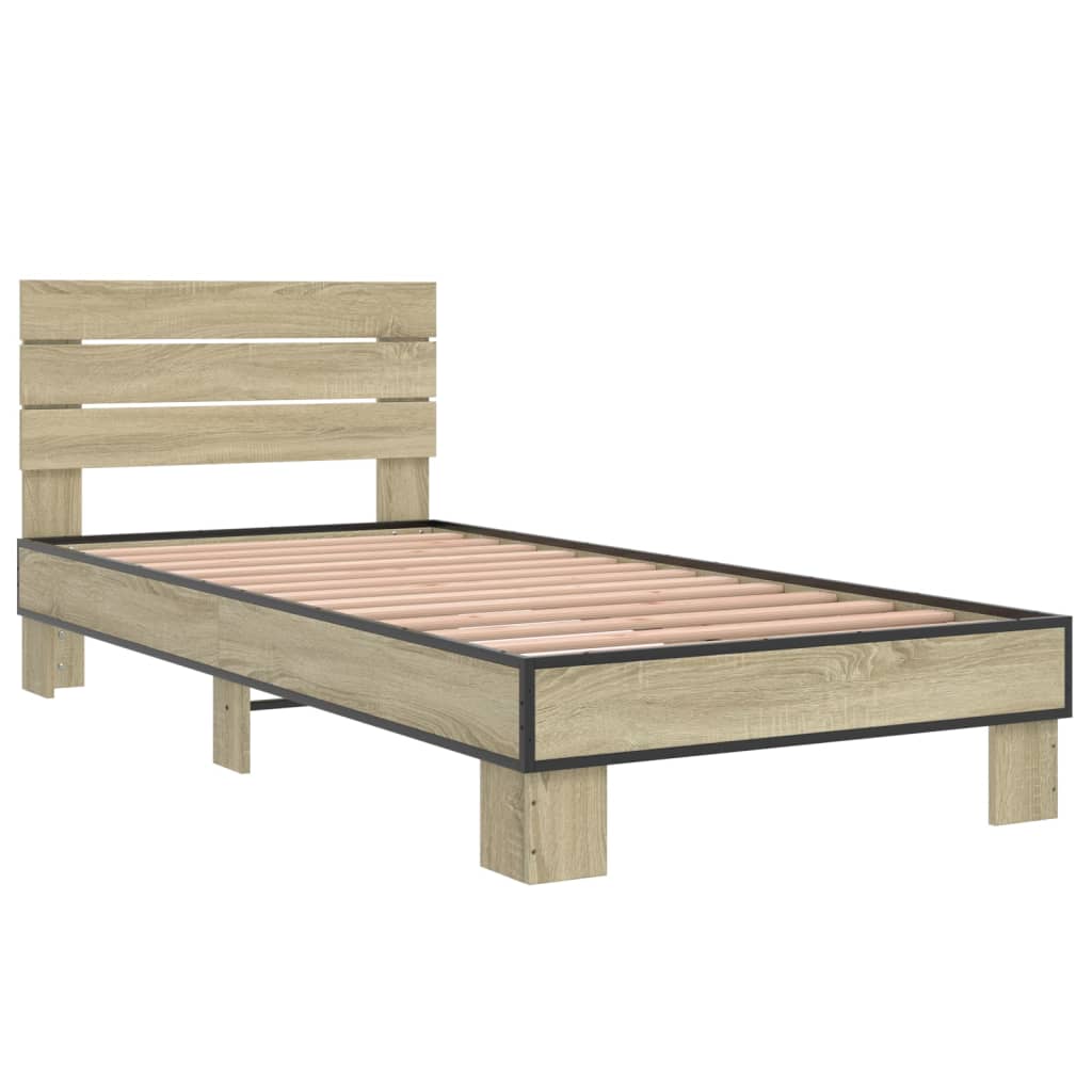 Bedframe bewerkt hout en metaal sonoma eikenkleurig 90x200 cm is nu te koop bij PeponiXL, paradijselijk wonen!