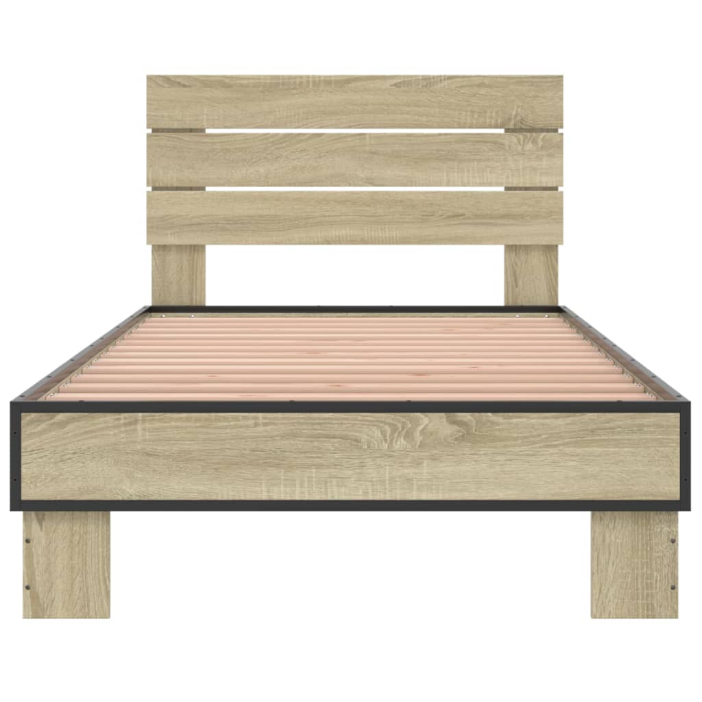 Bedframe bewerkt hout en metaal sonoma eikenkleurig 90x200 cm is nu te koop bij PeponiXL, paradijselijk wonen!