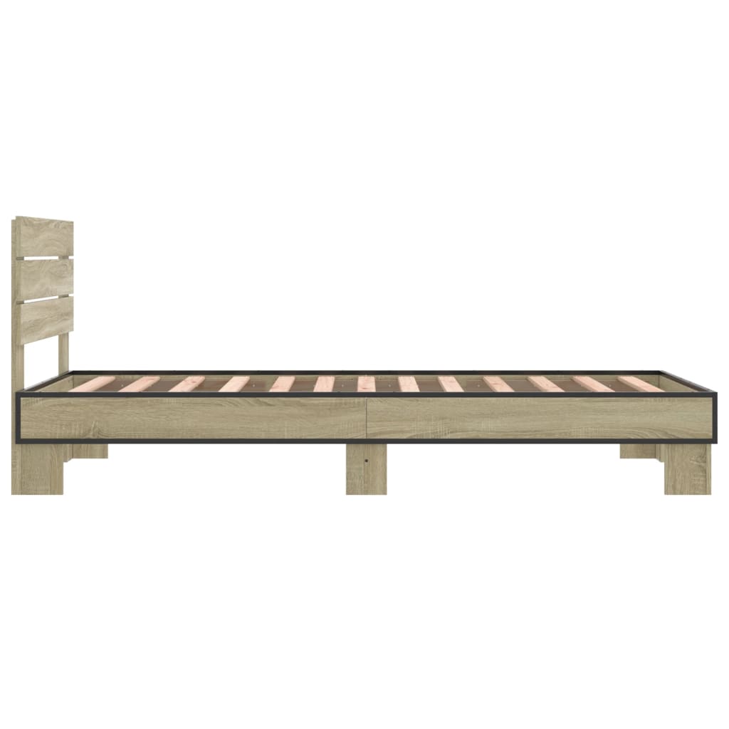 Bedframe bewerkt hout en metaal sonoma eikenkleurig 90x200 cm is nu te koop bij PeponiXL, paradijselijk wonen!