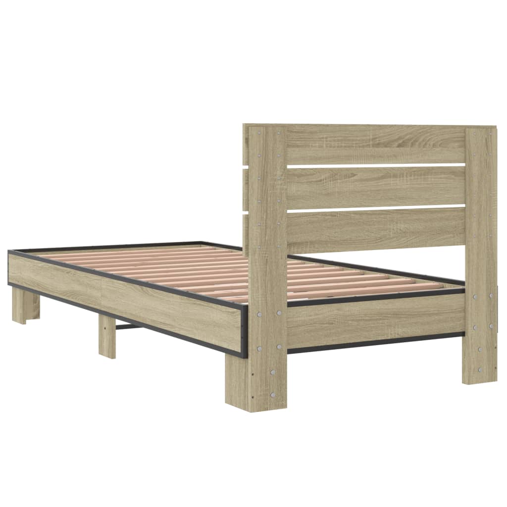 Bedframe bewerkt hout en metaal sonoma eikenkleurig 90x200 cm is nu te koop bij PeponiXL, paradijselijk wonen!