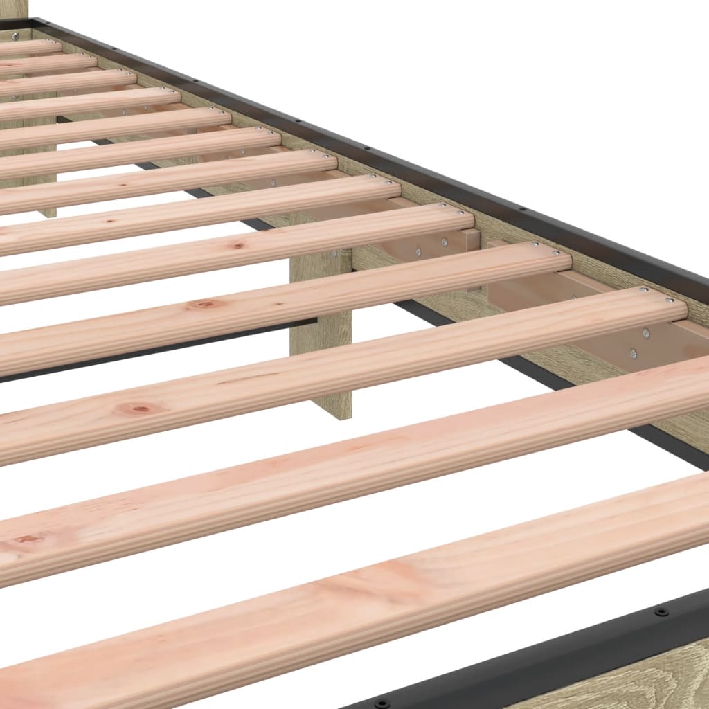 Bedframe bewerkt hout en metaal sonoma eikenkleurig 90x200 cm is nu te koop bij PeponiXL, paradijselijk wonen!