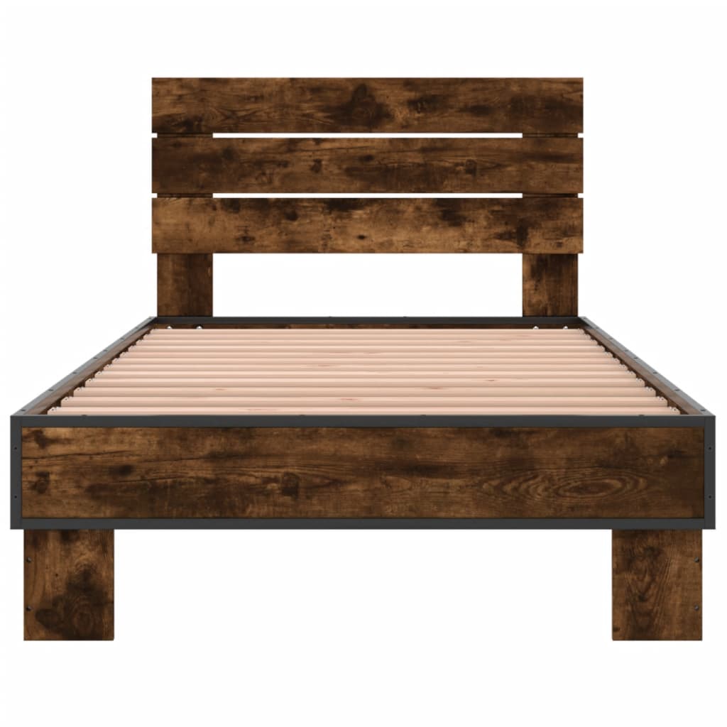Bedframe bewerkt hout en metaal gerookt eikenkleurig 90x200 cm is nu te koop bij PeponiXL, paradijselijk wonen!