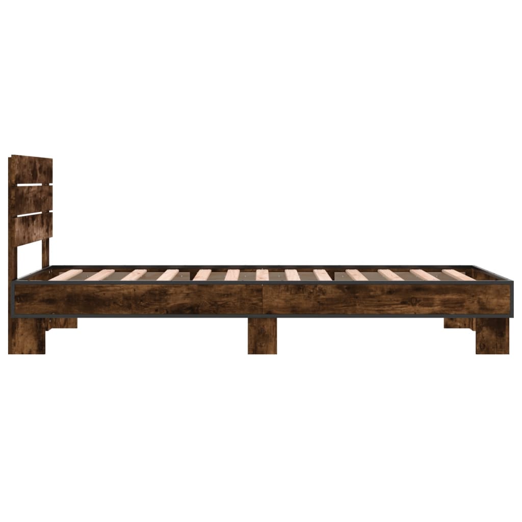Bedframe bewerkt hout en metaal gerookt eikenkleurig 90x200 cm is nu te koop bij PeponiXL, paradijselijk wonen!