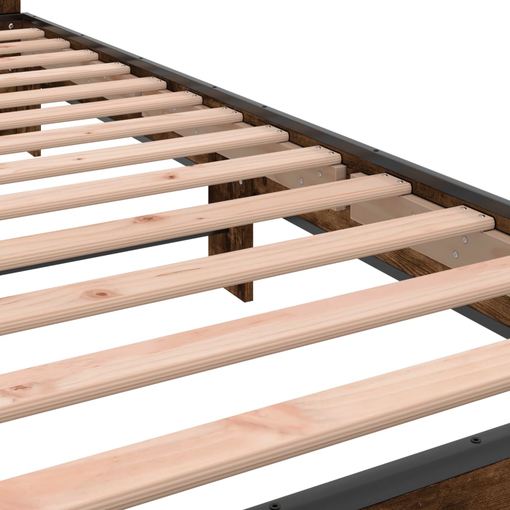 Bedframe bewerkt hout en metaal gerookt eikenkleurig 90x200 cm is nu te koop bij PeponiXL, paradijselijk wonen!