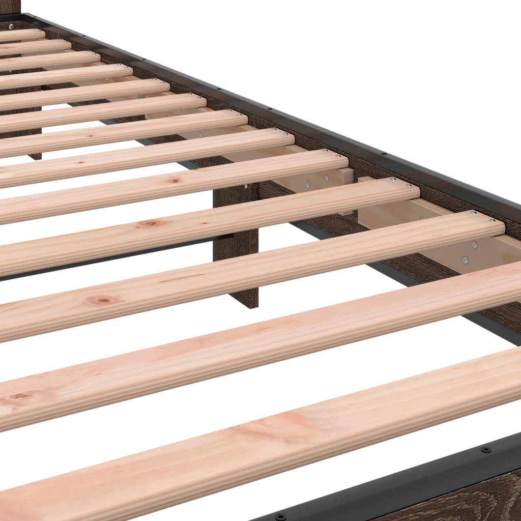 Bedframe bewerkt hout en metaal bruin eikenkleurig 90x200 cm is nu te koop bij PeponiXL, paradijselijk wonen!