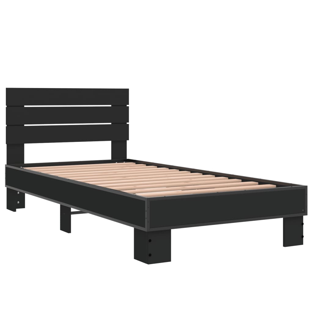 Bedframe bewerkt hout en metaal zwart 75x190 cm is nu te koop bij PeponiXL, paradijselijk wonen!
