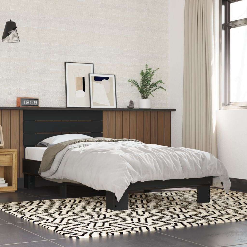 Bedframe bewerkt hout en metaal zwart 75x190 cm is nu te koop bij PeponiXL, paradijselijk wonen!