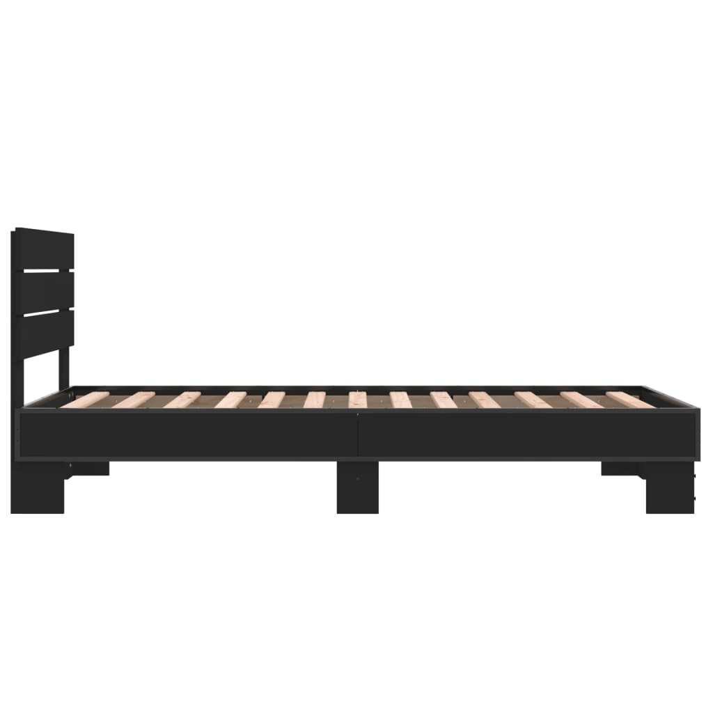 Bedframe bewerkt hout en metaal zwart 75x190 cm is nu te koop bij PeponiXL, paradijselijk wonen!