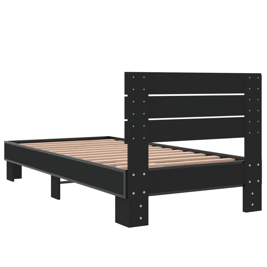 Bedframe bewerkt hout en metaal zwart 75x190 cm is nu te koop bij PeponiXL, paradijselijk wonen!