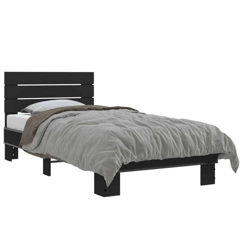 Bedframe bewerkt hout en metaal zwart 75x190 cm is nu te koop bij PeponiXL, paradijselijk wonen!