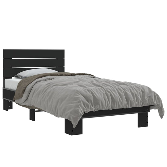 Bedframe bewerkt hout en metaal zwart 75x190 cm is nu te koop bij PeponiXL, paradijselijk wonen!
