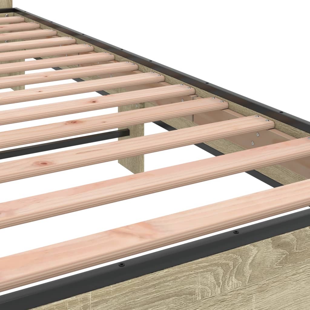 Bedframe bewerkt hout en metaal sonoma eikenkleurig 75x190 cm