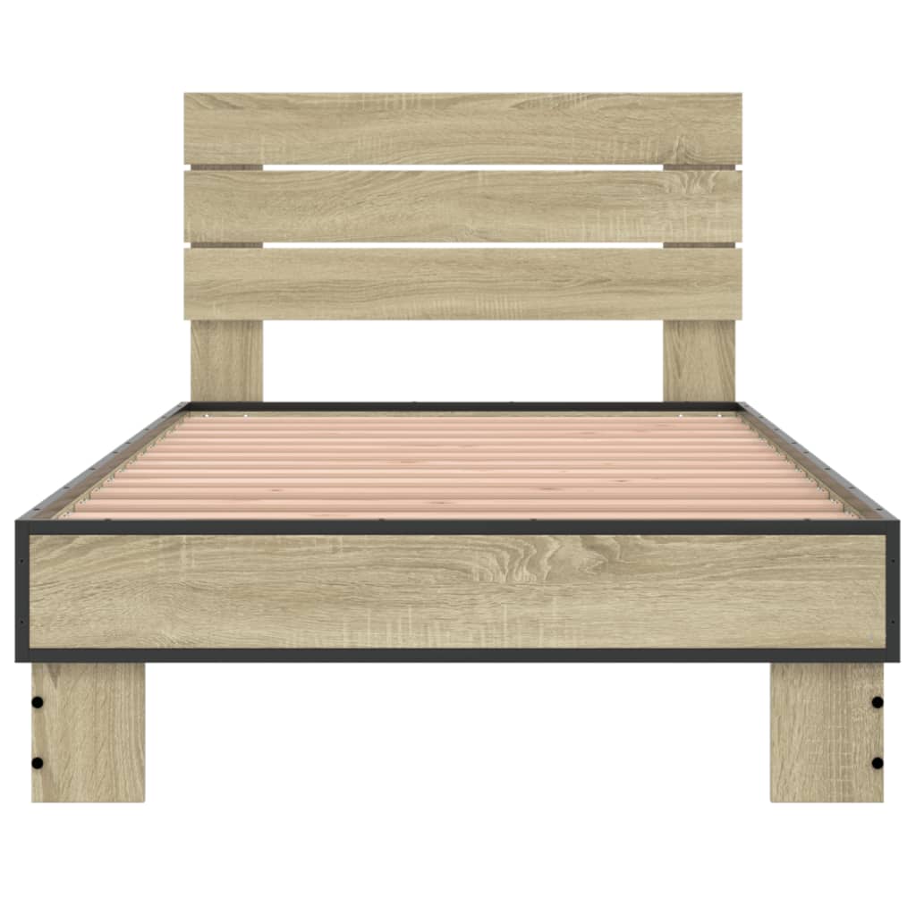 Bedframe bewerkt hout en metaal sonoma eikenkleurig 90x190 cm is nu te koop bij PeponiXL, paradijselijk wonen!