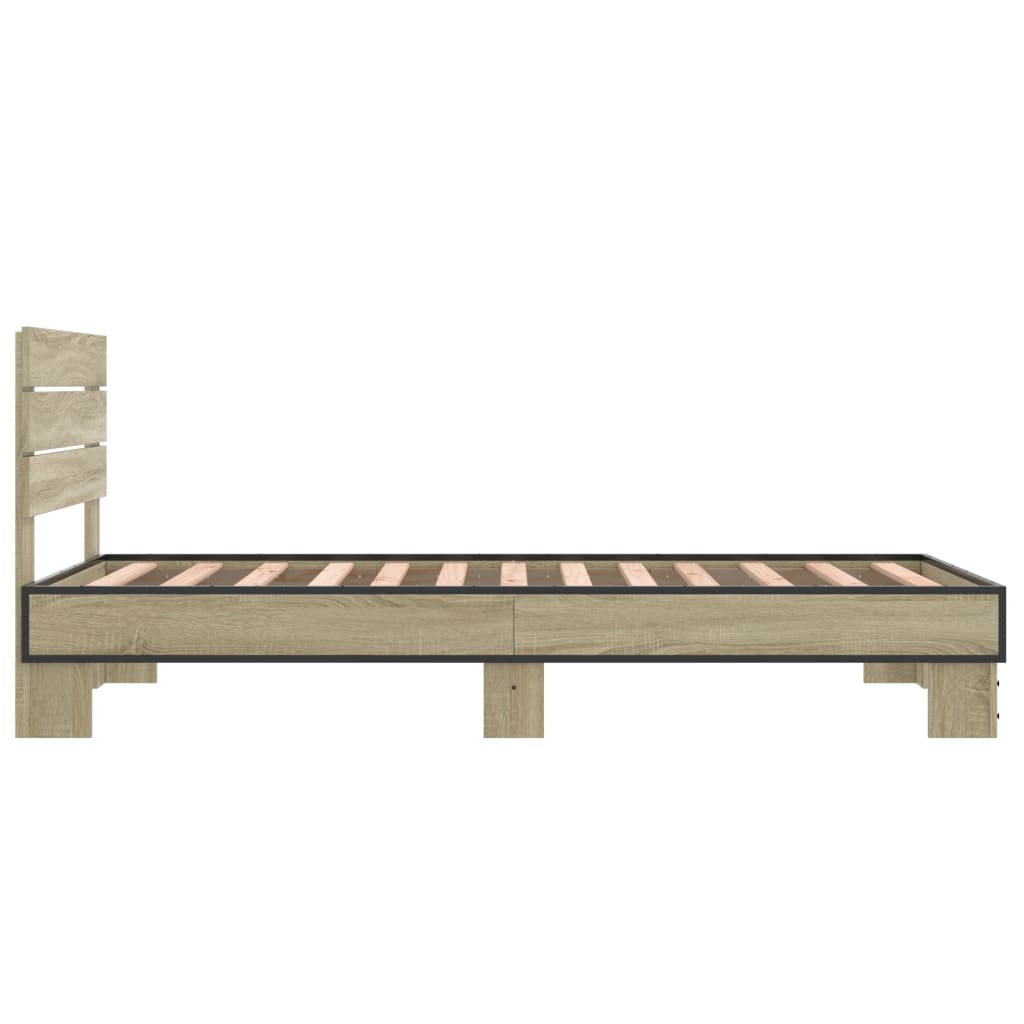 Bedframe bewerkt hout en metaal sonoma eikenkleurig 90x190 cm is nu te koop bij PeponiXL, paradijselijk wonen!
