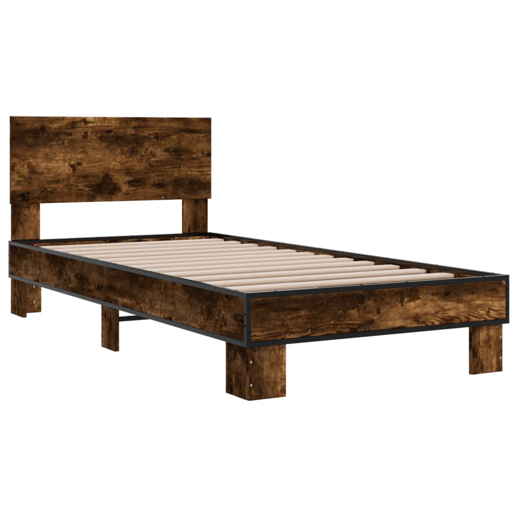 Bedframe bewerkt hout en metaal gerookt eikenkleurig 90x200 cm is nu te koop bij PeponiXL, paradijselijk wonen!
