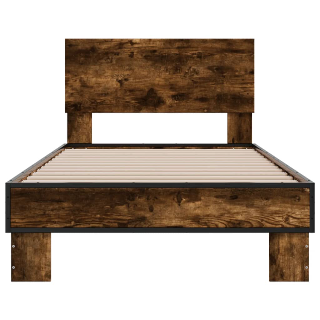 Bedframe bewerkt hout en metaal gerookt eikenkleurig 90x200 cm is nu te koop bij PeponiXL, paradijselijk wonen!