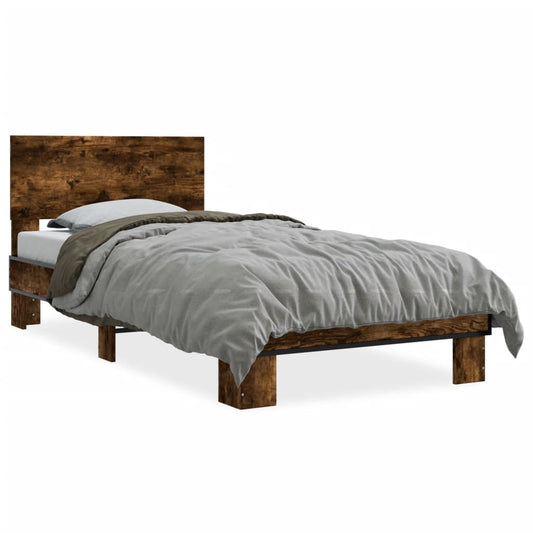 Bedframe bewerkt hout en metaal gerookt eikenkleurig 90x200 cm is nu te koop bij PeponiXL, paradijselijk wonen!