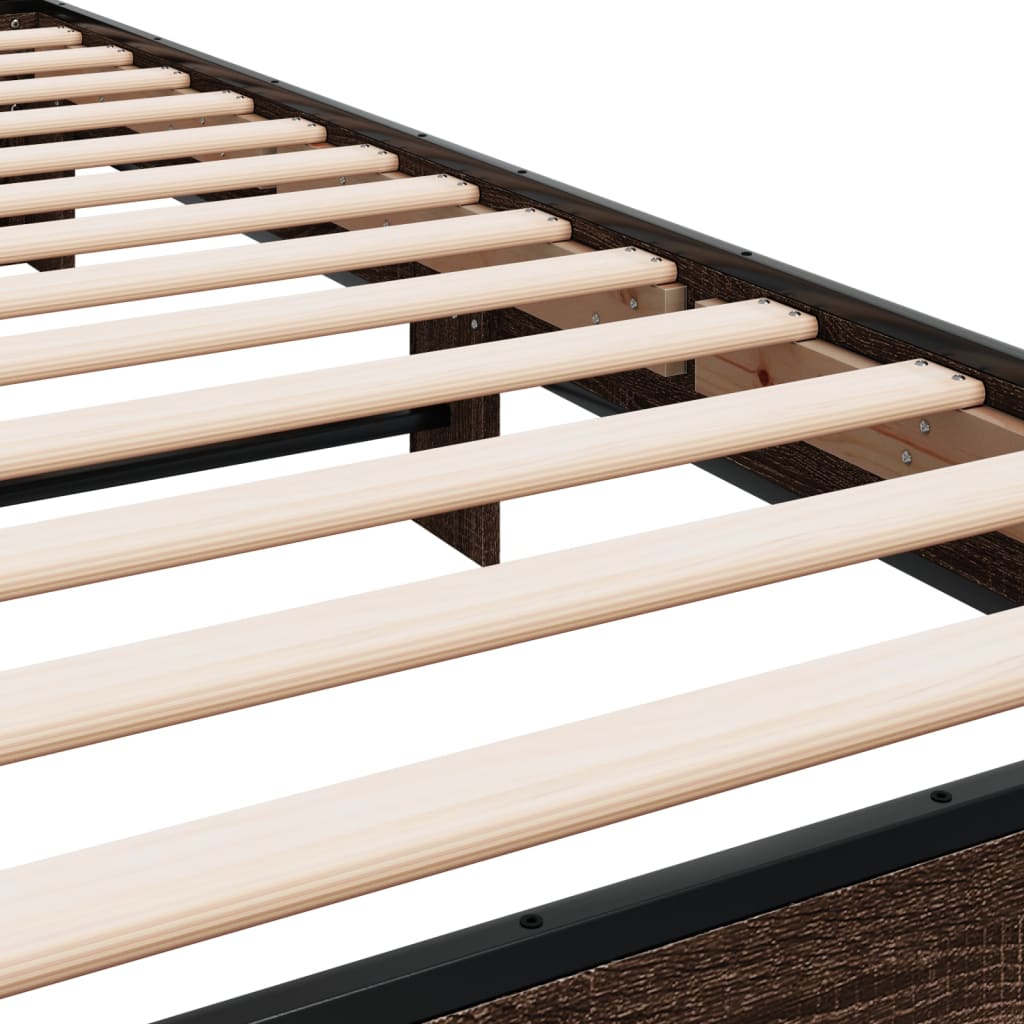 Bedframe bewerkt hout en metaal bruin eikenkleurig 90x200 cm is nu te koop bij PeponiXL, paradijselijk wonen!