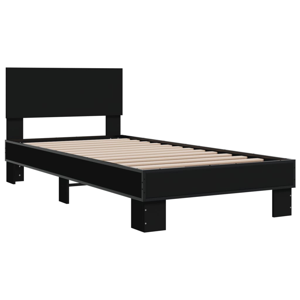 Bedframe bewerkt hout en metaal zwart 75x190 cm is nu te koop bij PeponiXL, paradijselijk wonen!