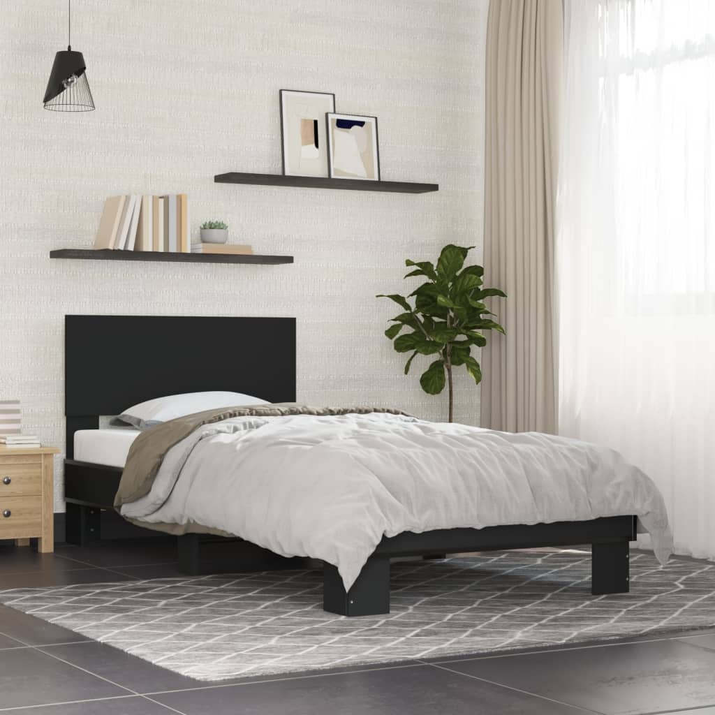 Bedframe bewerkt hout en metaal zwart 75x190 cm is nu te koop bij PeponiXL, paradijselijk wonen!