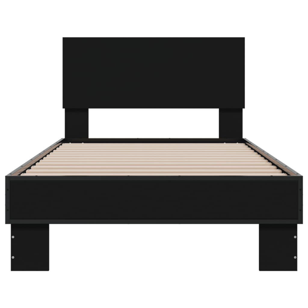 Bedframe bewerkt hout en metaal zwart 75x190 cm is nu te koop bij PeponiXL, paradijselijk wonen!