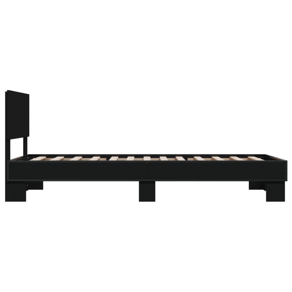 Bedframe bewerkt hout en metaal zwart 75x190 cm is nu te koop bij PeponiXL, paradijselijk wonen!