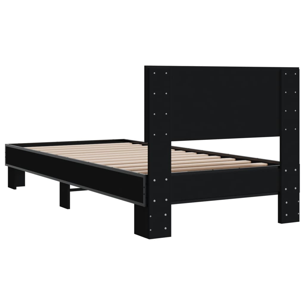 Bedframe bewerkt hout en metaal zwart 75x190 cm is nu te koop bij PeponiXL, paradijselijk wonen!