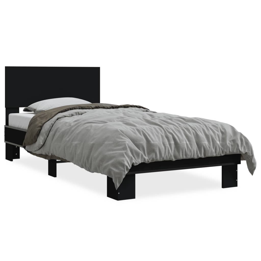 Bedframe bewerkt hout en metaal zwart 75x190 cm is nu te koop bij PeponiXL, paradijselijk wonen!