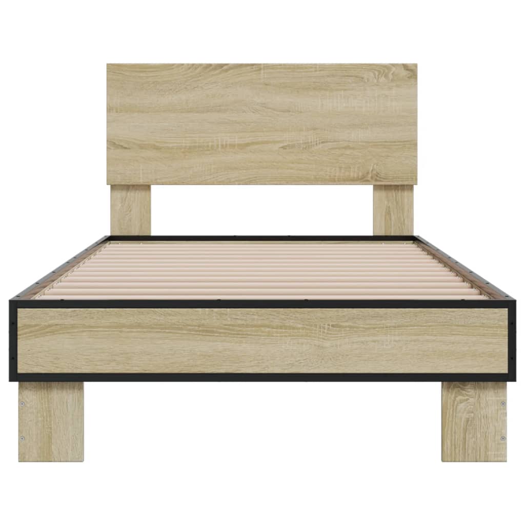 Bedframe bewerkt hout en metaal sonoma eikenkleurig 75x190 cm is nu te koop bij PeponiXL, paradijselijk wonen!