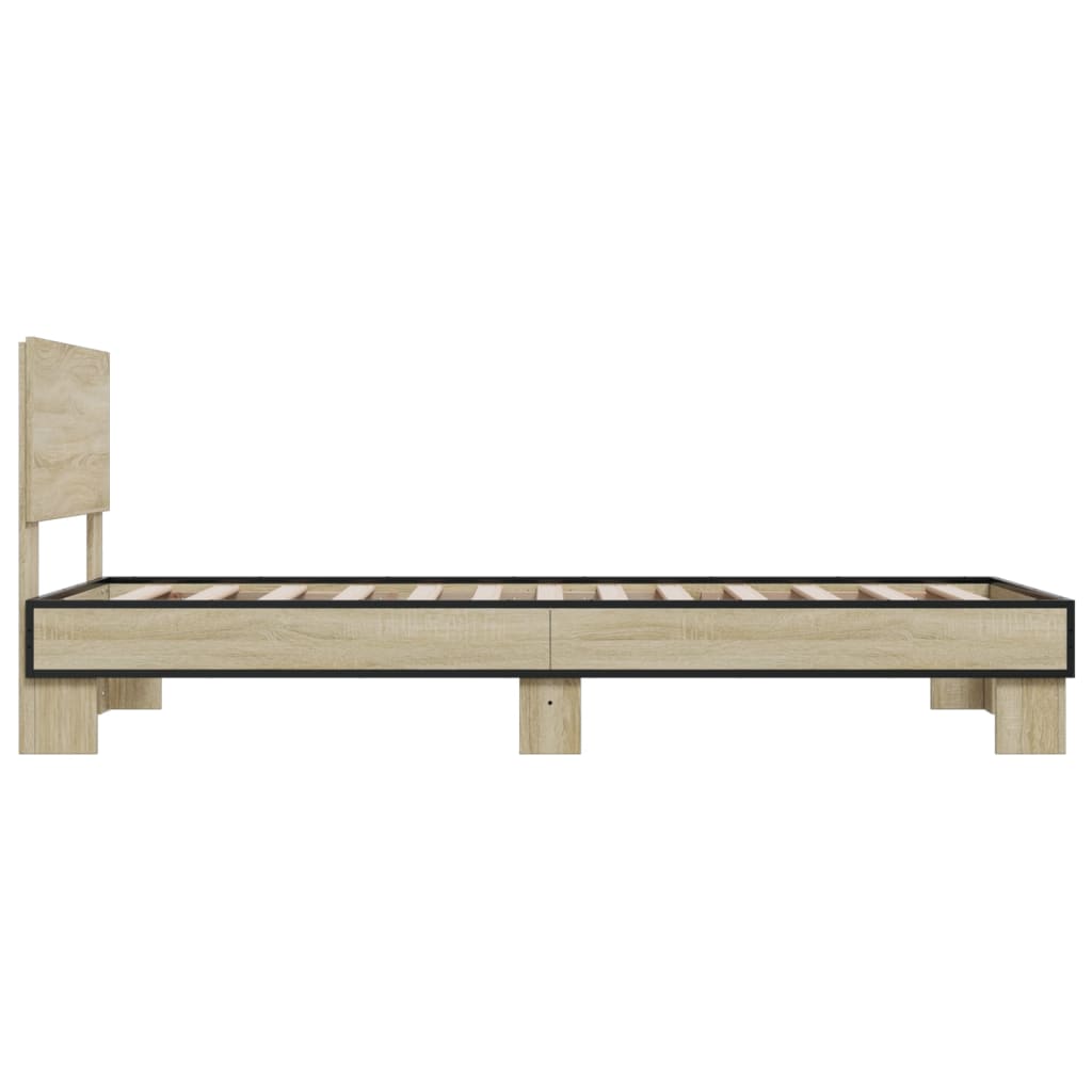 Bedframe bewerkt hout en metaal sonoma eikenkleurig 75x190 cm is nu te koop bij PeponiXL, paradijselijk wonen!