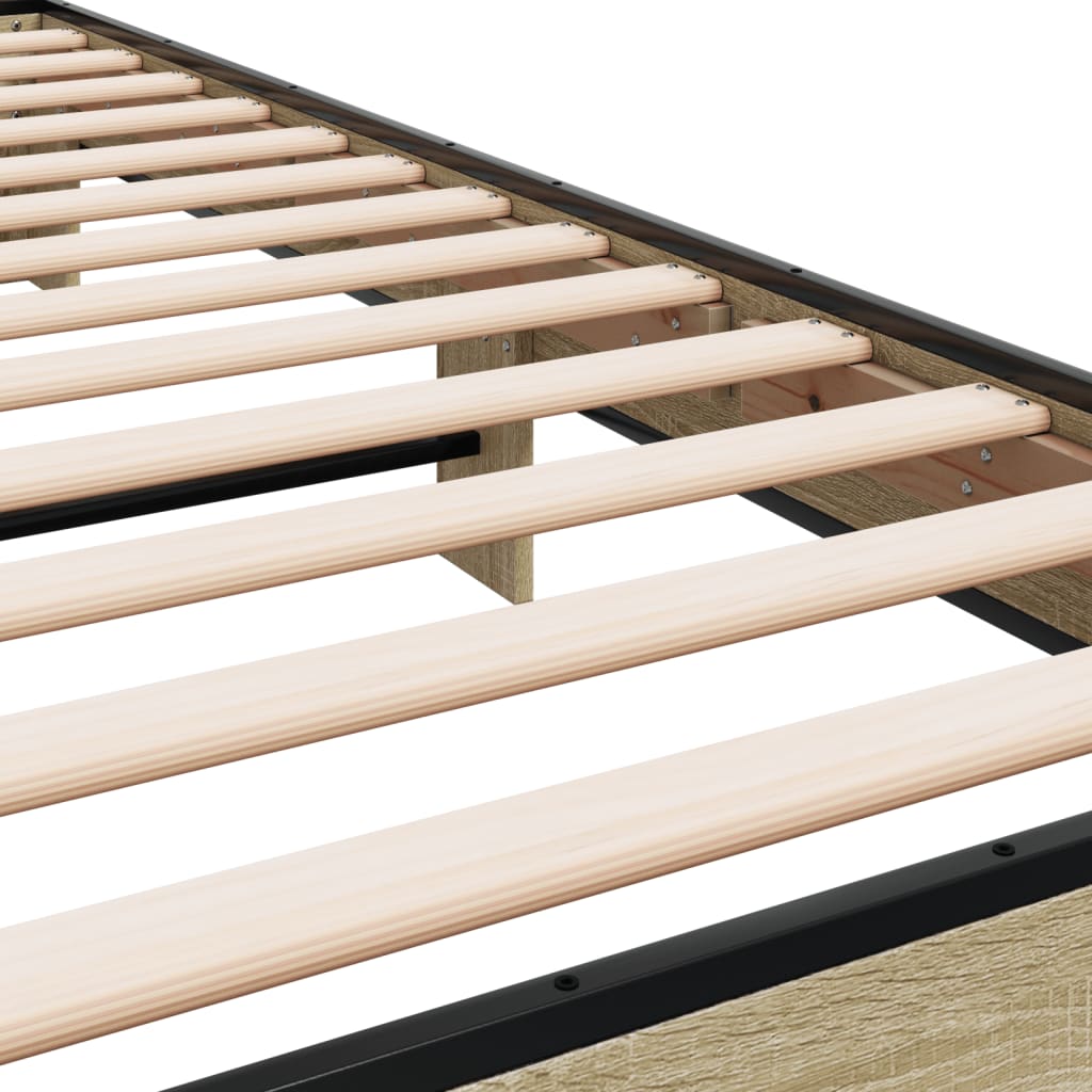 Bedframe bewerkt hout en metaal sonoma eikenkleurig 75x190 cm is nu te koop bij PeponiXL, paradijselijk wonen!