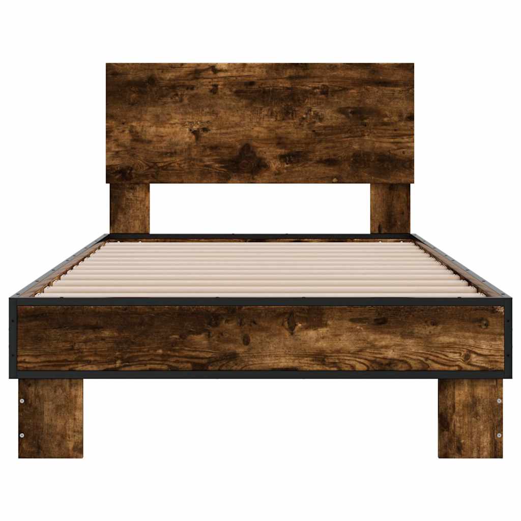 Bedframe bewerkt hout en metaal gerookt eikenkleurig 75x190 cm is nu te koop bij PeponiXL, paradijselijk wonen!