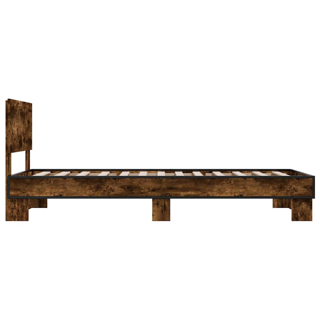 Bedframe bewerkt hout en metaal gerookt eikenkleurig 75x190 cm is nu te koop bij PeponiXL, paradijselijk wonen!