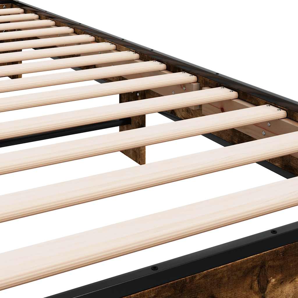 Bedframe bewerkt hout en metaal gerookt eikenkleurig 75x190 cm is nu te koop bij PeponiXL, paradijselijk wonen!